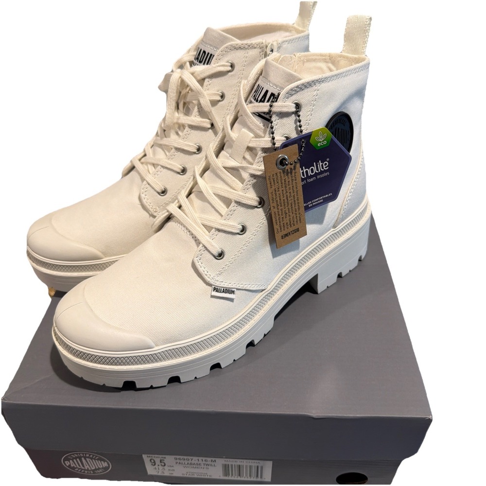 Palladium Pallabase Twill Ortholite Comfort Insoles Star White, 9.5 Women's